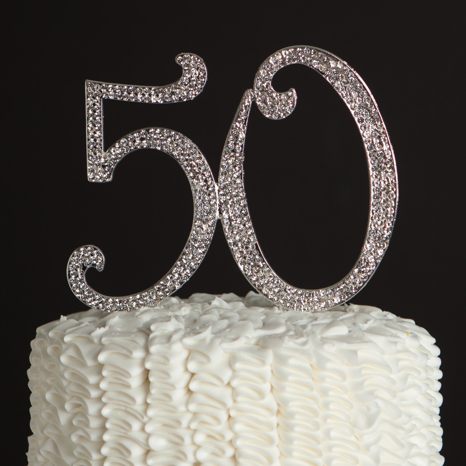 50 Cake Topper For 50th Birthday Or Anniversary Silver