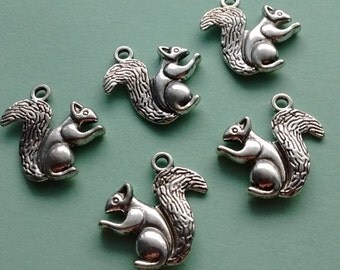 5 Squirrel Charms Silver - CS3050