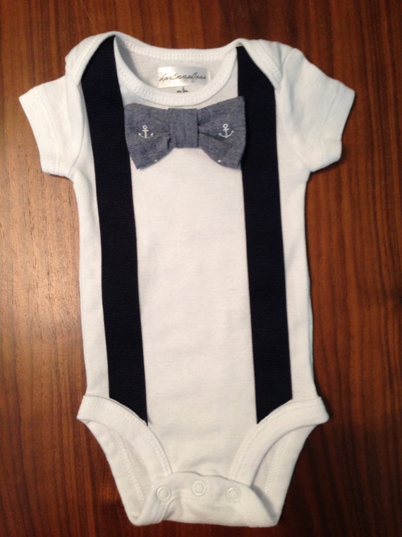 Newborn Chambray Nautical Bow Tie Onesie With Navy by LoveEmmaBean