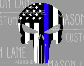 Thin Blue Line Punisher Flag Decal - Fits YETI Mugs, Laptops, Vehicles & More - Custom Punisher Decal