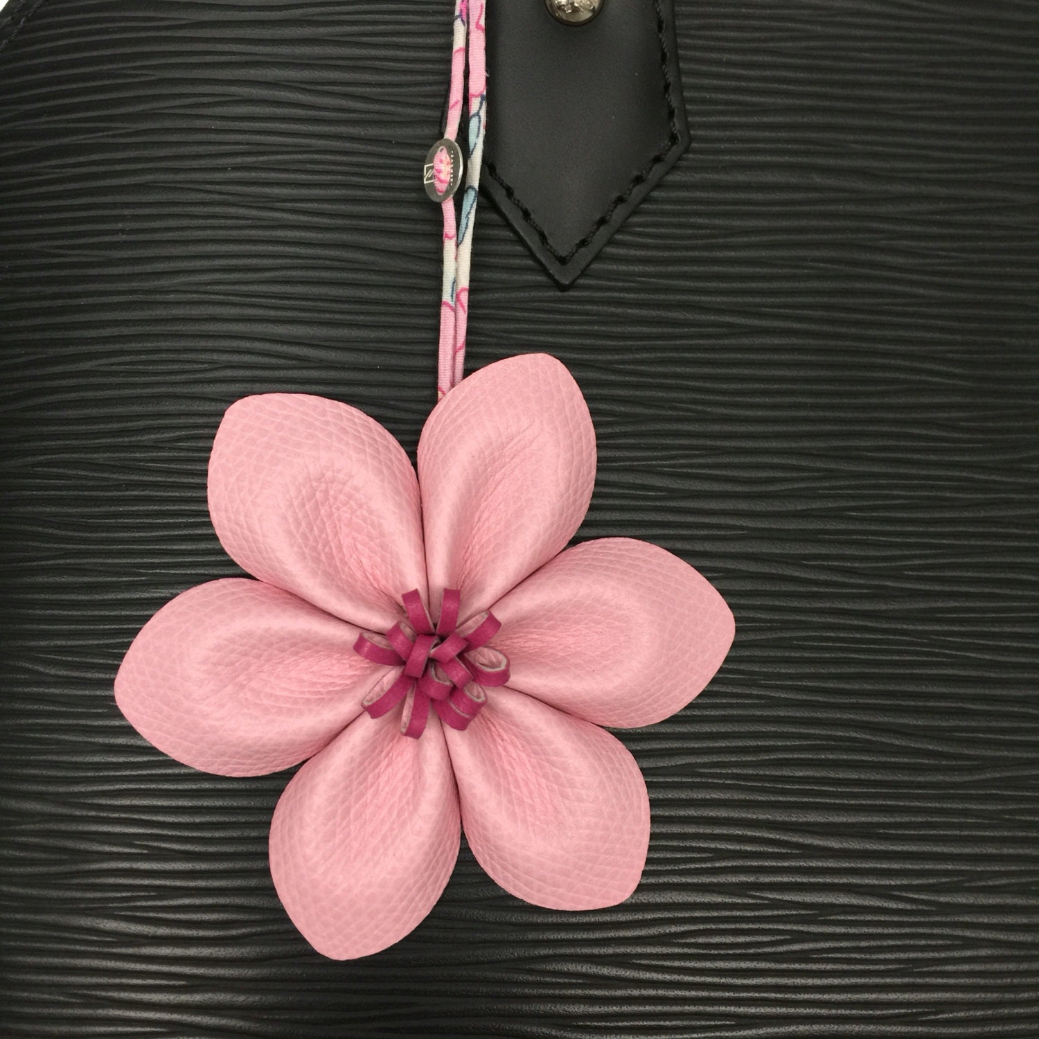 Pink Flower charm bag charm leather accessory perfect gift