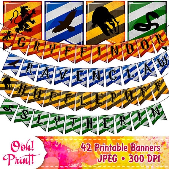 Printable Harry Potter Flags Hogwarts Houses Design Bunting