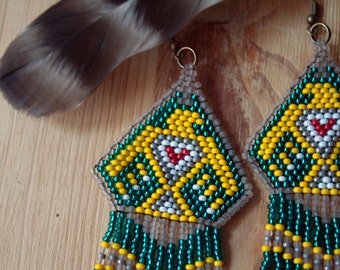 Sacred Eagle Spirit Beaded Earrings Native American Jewelry Inspired Hand Beaded Thunderbird Tribal Hippie Bohemian Southwest Style Tribal