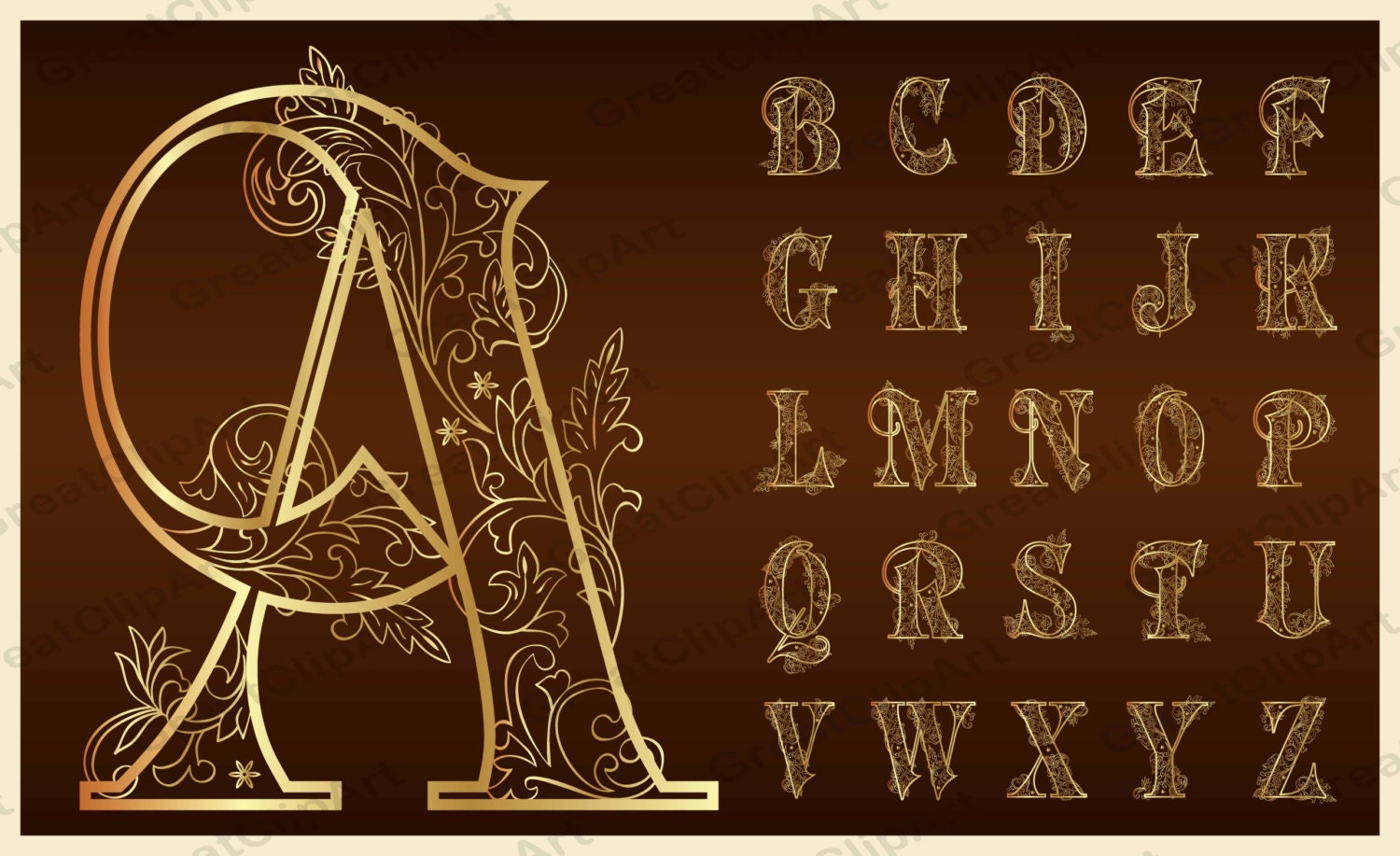 Download 26 Gold Ornate Alphabet Gold Letters Gold Numbers Gold