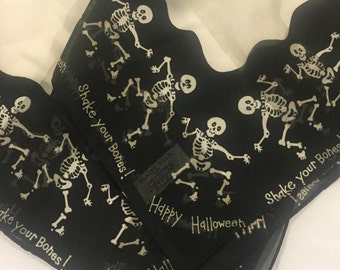 Vintage Elaine Gold Halloween Skeleton square scarf, Holiday Scarf