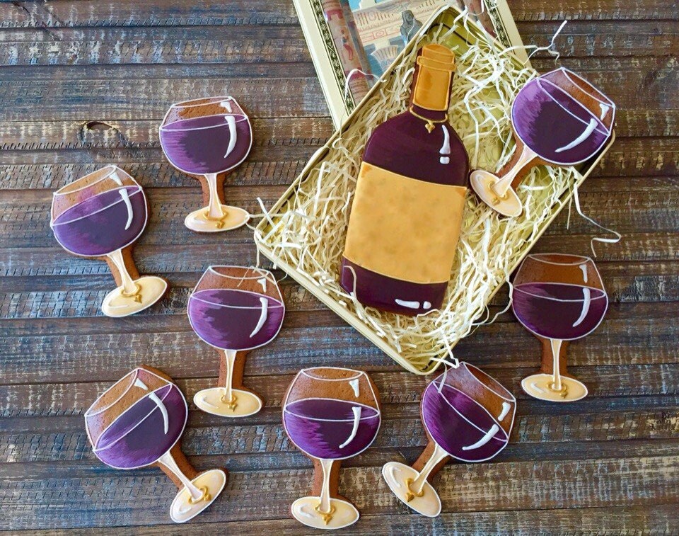 12 Custom Label Wine and Glass Cookies Wine Cookies Wine