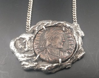 Ancient Roman Coin Set in Silver Frame