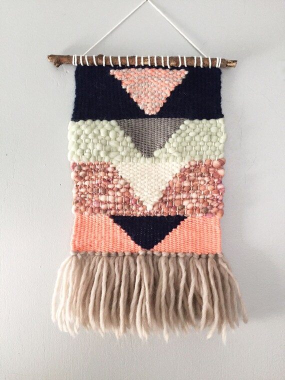 Woven Wall Hanging woven wall hanging pink navy grey mint geometric Woven Wall Hanging woven wall hanging pink navy grey mint geometric