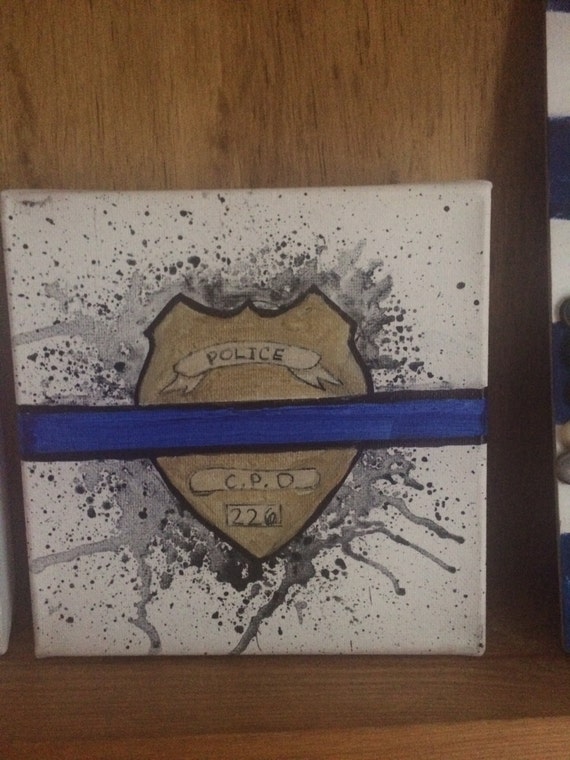 Custom Thin Blue Line painting police badge by UniquelyYouByTARA