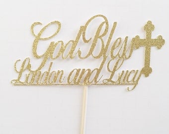 Baptism Cake Topper- Baptism Party Decor- Cross Cake Topper-First Communion Decor- First Communion Topper- Religious Party Decor- Baptism