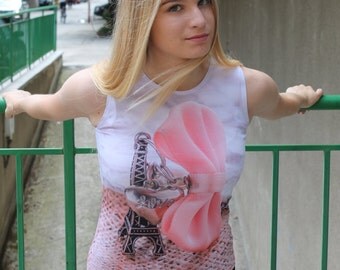 Eiffel Tower Print Tank Top | Simple White Top | Essential Pink Top by Silvia Monetti