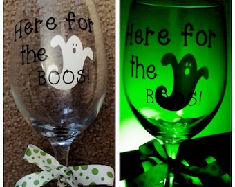SALE, Here for the boos wine glass, Halloween wine glass, Halloween party, Halloween glass, Halloween cup, Halloween decor