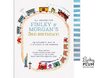 Train Birthday Invitation / Vintage Train Invitation / Golden Book Invitation / Transportation Birthday Invitation / First Birthday