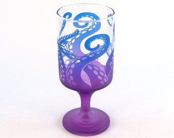 Embracing Tentacles - Modern Style Wine Glass - Etched and Painted Glassware - Custom Made to Order