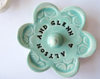 Ring Holder - Stamped with Personalized message - Custom Message, Ceramic Pottery, Takes 2 weeks to Produce