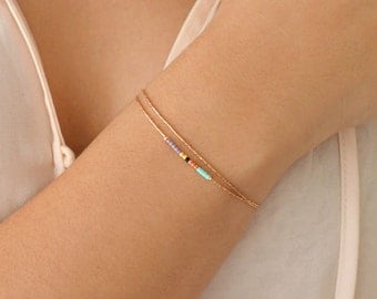 Minimalist Delicate Rose Gold Bracelet with Tiny Beads // Thin Dainty & Colorful Bracelet // Multicolor Boho Friendship Bracelet