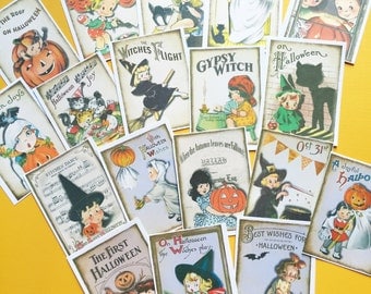 Vintage Halloween Stickers - Set of 18 - Handmade Stickers, Vintage Style, Vintage Halloween, Cute Witches, Planner Stickers, Cute Halloween