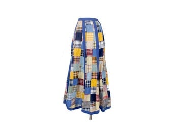 Vintage 70s Maxi Skirt - 70s Skirt- Madras - Madras Skirt - Madras Patchwork - Patchwork Maxi Skirt - Patchwork Madras Skirt - Small - Boho