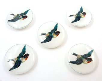 5 Vintage Swallow Sewing Buttons. Handmade Sewing Buttons. Vintage Swallow Bird Buttons. 3/4" or 20 mm.