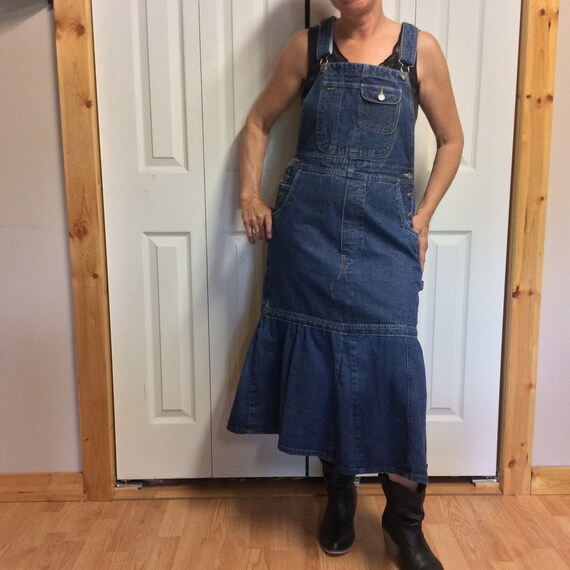 S/M Blue Jean Bib Overalls Dress/Denim Overalls/Midi by sewsomer