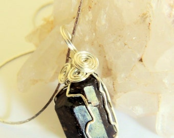 Dravite Pendant, Double Terminated Raw Dravite, Brown Tourmaline, Silver Wire Wrap Pendant, Handcrafted Jewelry, Gemstone Jewelry