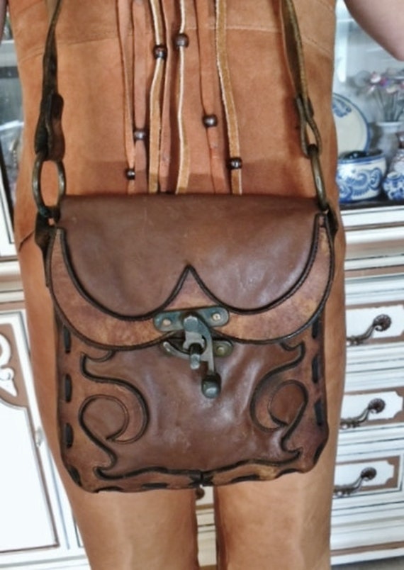 Leather Bag 70s Hippie bag 1970s Leather by GreenMarketVintage