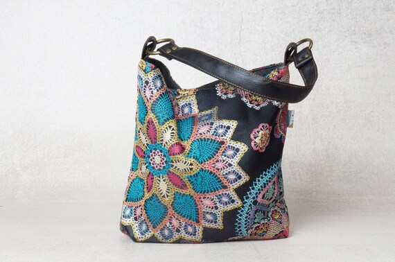 upcycled handbag, small handbag, upcycled bag, canvas handbag, small canvas bag, mandala bag, evening bag, womens handbags