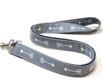 Grey Arrows Fabric Lanyard Preppy Neck Lanyard Fashion Lanyard Key Tribal ID Badge Lanyard Cotton Lanyard Breakaway Lanyard Option