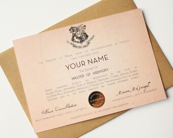 Hogwarts Diploma card Graduation card Harry Potter Card Hogwarts - Custom name Master of Wizardry