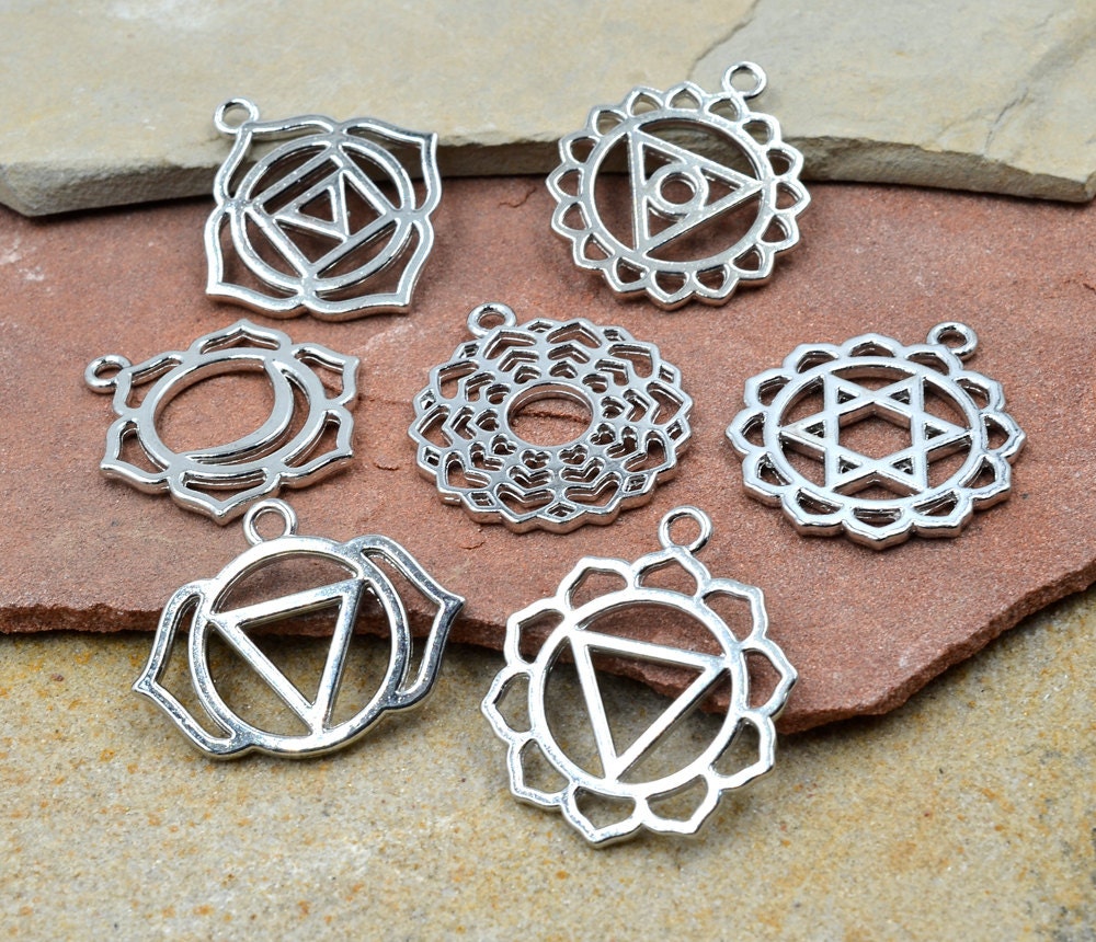 7 Chakra Pendants 7 pc set Chakra Charms Symbols by HempBeadery