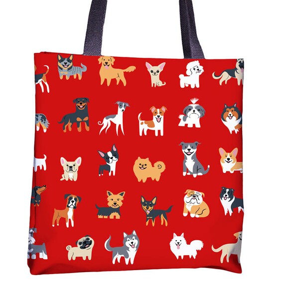 Red Tote Bag with different dog breeds