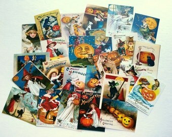 25 Vintage Halloween Stickers, 1.5" x 2" (38x51mm), Vintage Halloween Card Stickers, Halloween stickers, Recycled vintage Halloween