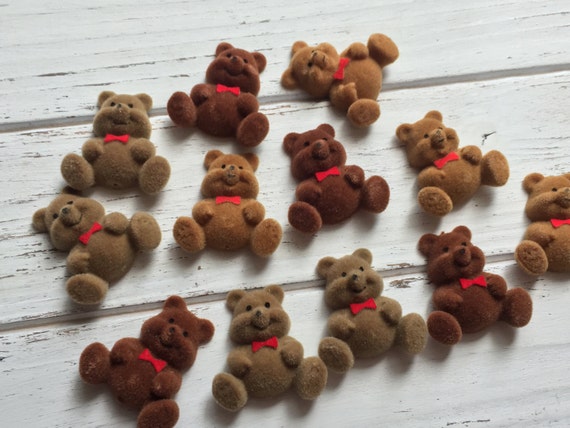 miniature brown flocked teddy bears