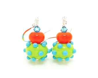 Southwestern Earrings, Lampwork Earrings, Bumpy Bead Earrings, Glass Bead Earrings, Bright Earrings, Glass Earrings, Colorful Earrings