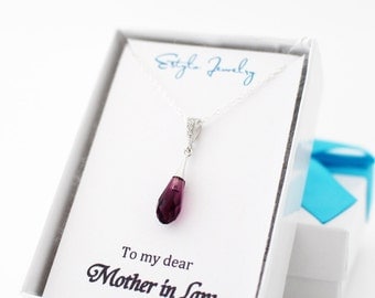 Mother of the Bride Gift from Groom, Mother of the Groom Gift from Bride, Gift for Mom on Wedding Day, Amethyst Swarovski Teardrop Necklace
