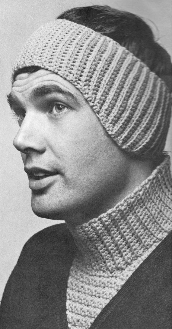 vintage crochet pattern mens ear warmer and dickey neck warmer
