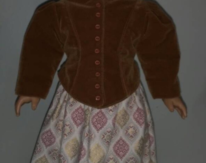 Victorian style skirt and jacket fits dolls like American Girl and 18"dolls, Brown velvet jacket and print skirt