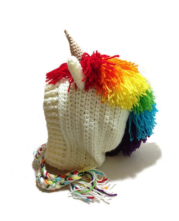crochet how ears unicorn Hood Hoods Hat Unicorn Kawaii Festival Unicorn Rainbow