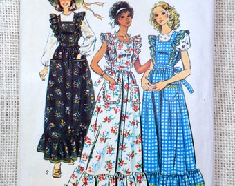 Vintage sewing pattern Simplicity 6218 pinafore dress Square neckline 1970s flutter Bust 31.5 32.5 disco Kawaii