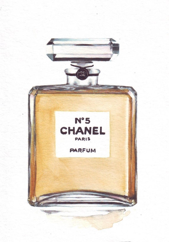 HM092 Original art watercolor painting Coco Chanel no5 perfume