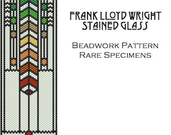 Frank Lloyd Wright Stained Glass Window Peyote Stitch Pattern - Cuff Bracelet - Bookmark