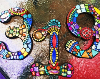 7" Tall - CUSTOM MOSAIC House Numbers / Mixed Media Mosaics - Unique 'Wild & Funky' Style - Order Your 7" Size From This Listing - OOAK!