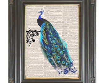 Peacock wall decor Arabesque dictionary art print on dictionary or music page Digital art print COUPON SALE Sheet music print No. 497