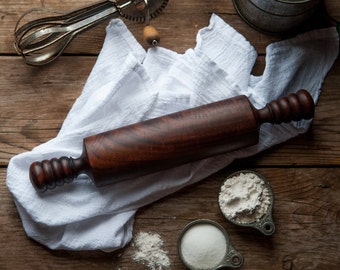 Short Claro Walnut Rolling Pin, Wood Rolling Pin, Hand Turned Rolling Pin, Baker's Rolling Pin