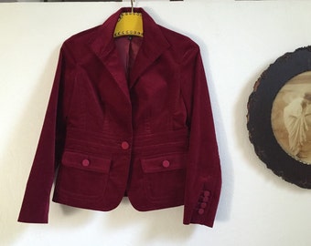 Never Worn Vintage Velvet Oxblood Cabernet Color Blazer By Talbots ~ Size 2 Petite ~ BOHO ~ Late 70's Early 80's ~ Authentic Vintage