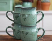 Ceramic Coffee Cup Mug - Set of 4 - Modern Geometric Design - Aqua Mist - Hand Thrown - MADE TO ORDER Ceramic Coffee Cup Mug - Set of 4 - Modern Geometric Design - Aqua Mist - Hand Thrown - MADE TO ORDER