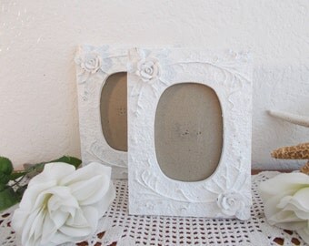 White Shabby Chic Rose Floral Picture Frame Up Cycled Vintage Wedding Photo Decoration Beach Cottage French Country Farmhouse Home Decor