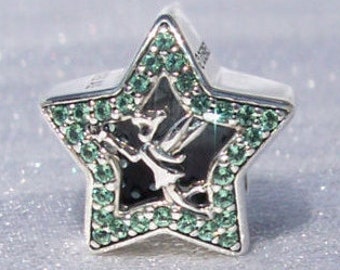 Authentic Pandora, Disney, Tinker Bell Star, Bracelet Charm, Green Cz, 925 ALE, Sterling Silver, Tinkerbell, Gift Ideas, FREE SHIPPING