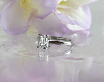 Emerald Cut Ring, Emerald cut solitaire ring, Emerald Cut Engagement Ring, Emerald Cut Sterling Ring, Herkimer Diamond Ring,