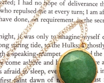 Long Green Jade Pendant Gold Necklace
